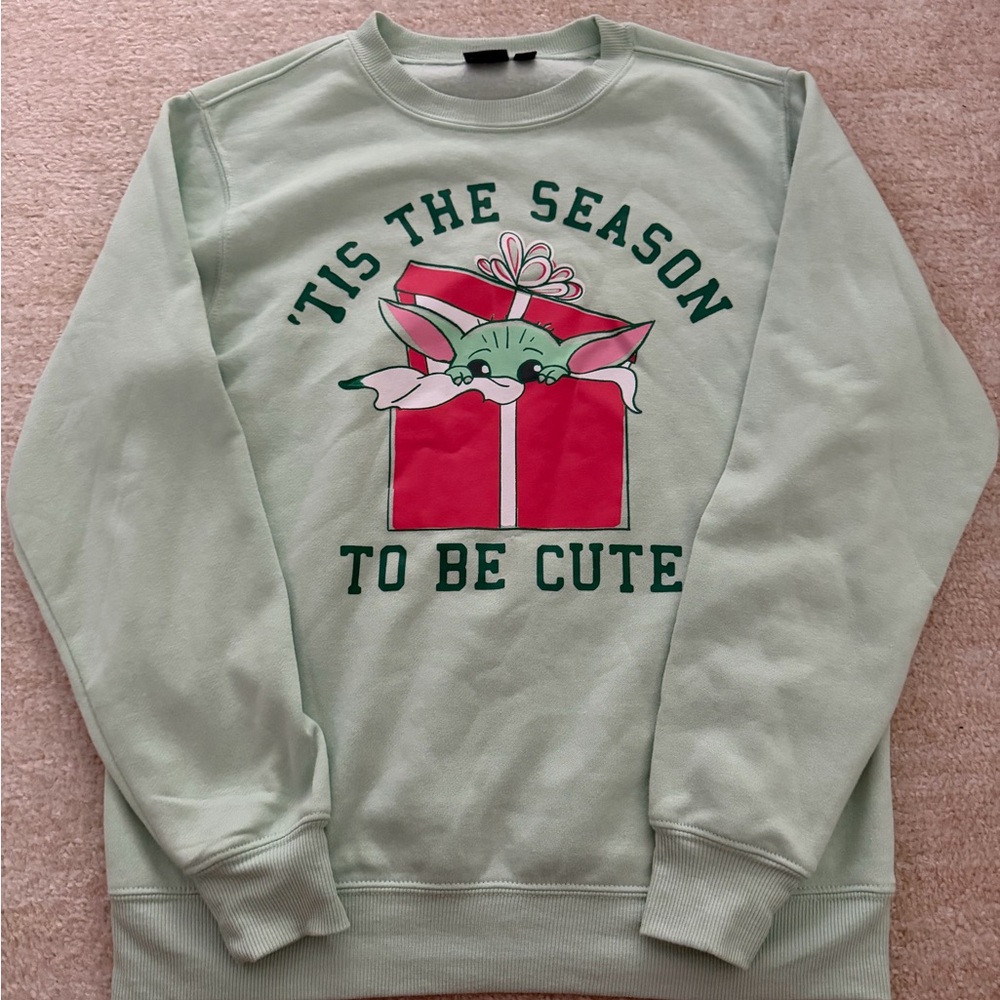 Star Wars Light Green Holiday Crewneck Sweater with Grogu